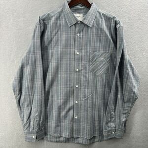 Billy Reid Shirt Mens XXL Blue Plaid Standard Cut Long Sleeve Button Preppy Gray
